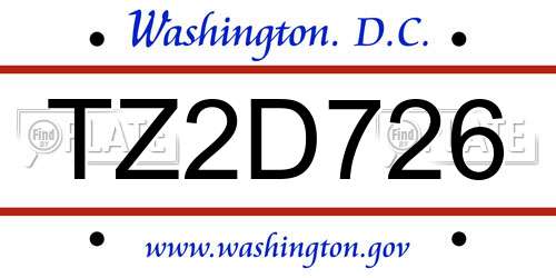 TZ2D726 District Of Columbia License Plate