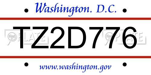 TZ2D776 District Of Columbia License Plate