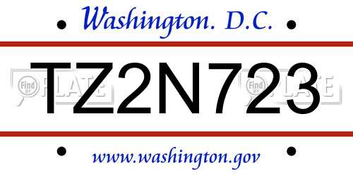 TZ2N723 District Of Columbia License Plate