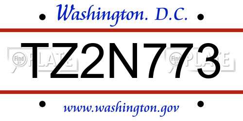 TZ2N773 District Of Columbia License Plate