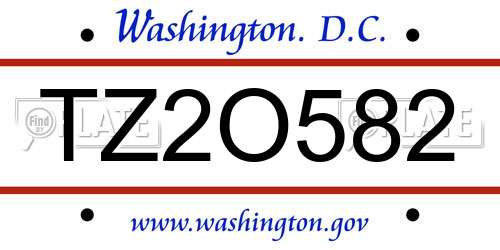 TZ2O582 District Of Columbia License Plate