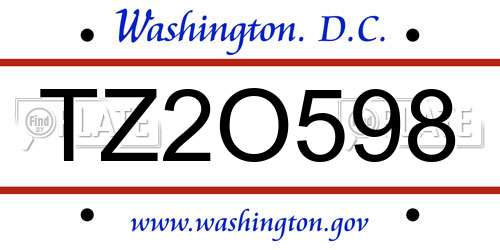 TZ2O598 District Of Columbia License Plate