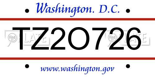 TZ2O726 District Of Columbia License Plate