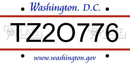 TZ2O776 District Of Columbia License Plate