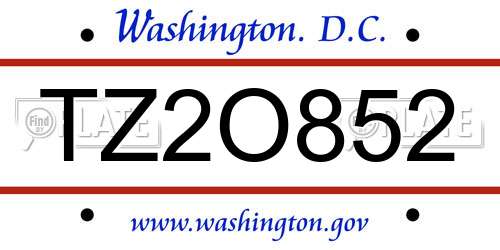 TZ2O852 District Of Columbia License Plate