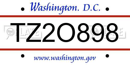 TZ2O898 District Of Columbia License Plate