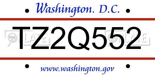 TZ2Q552 District Of Columbia License Plate