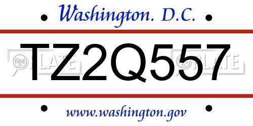 TZ2Q557 District Of Columbia License Plate