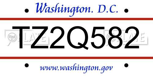 TZ2Q582 District Of Columbia License Plate