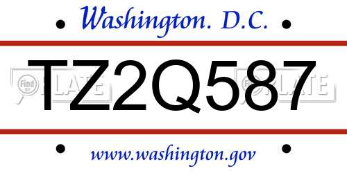 TZ2Q587 District Of Columbia License Plate
