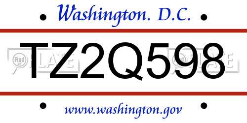 TZ2Q598 District Of Columbia License Plate