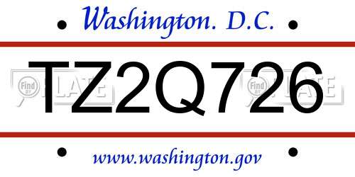 TZ2Q726 District Of Columbia License Plate