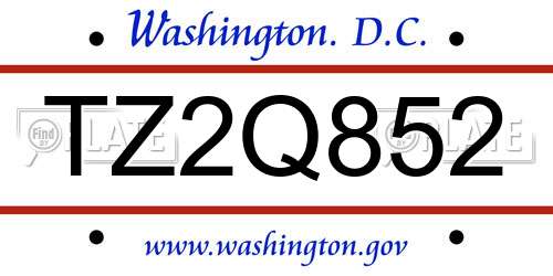 TZ2Q852 District Of Columbia License Plate