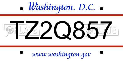 TZ2Q857 District Of Columbia License Plate