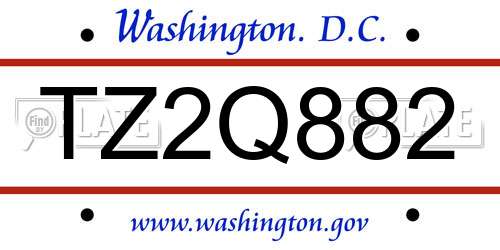 TZ2Q882 District Of Columbia License Plate