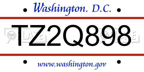 TZ2Q898 District Of Columbia License Plate