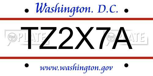 TZ2X7A District Of Columbia License Plate