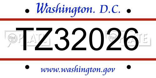 TZ32026 District Of Columbia License Plate