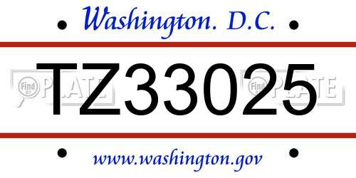TZ33025 District Of Columbia License Plate
