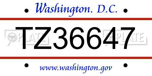 TZ36647 District Of Columbia License Plate