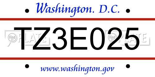 TZ3E025 District Of Columbia License Plate