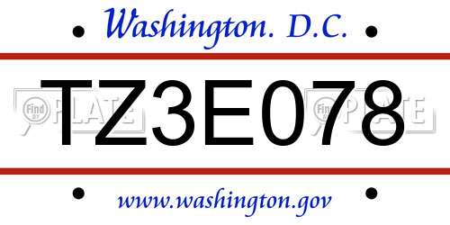 TZ3E078 District Of Columbia License Plate