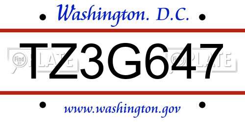 TZ3G647 District Of Columbia License Plate
