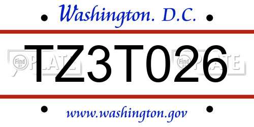 TZ3T026 District Of Columbia License Plate