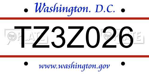 TZ3Z026 District Of Columbia License Plate