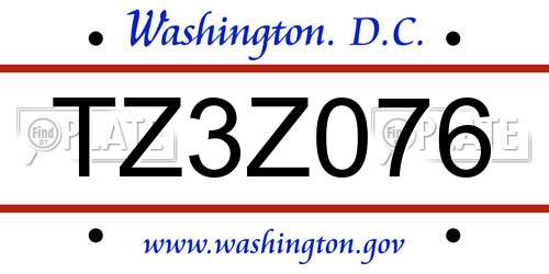 TZ3Z076 District Of Columbia License Plate