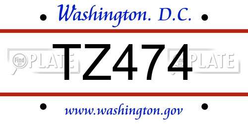 TZ474 District Of Columbia License Plate