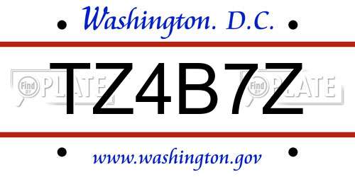 TZ4B7Z District Of Columbia License Plate