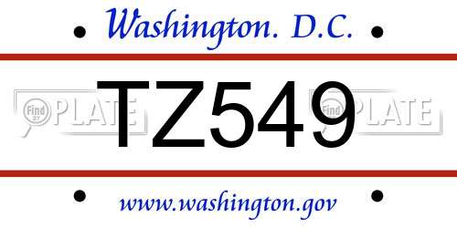 TZ549 District Of Columbia License Plate