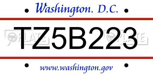 TZ5B223 District Of Columbia License Plate