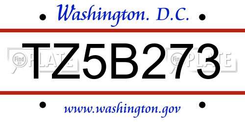 TZ5B273 District Of Columbia License Plate