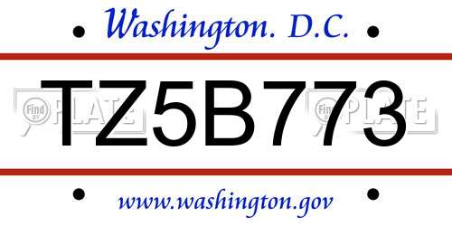 TZ5B773 District Of Columbia License Plate