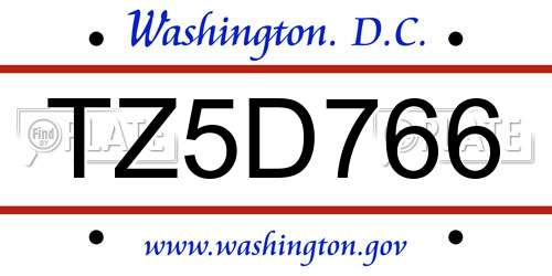 TZ5D766 District Of Columbia License Plate