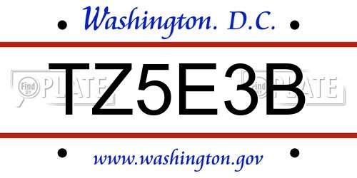 TZ5E3B District Of Columbia License Plate