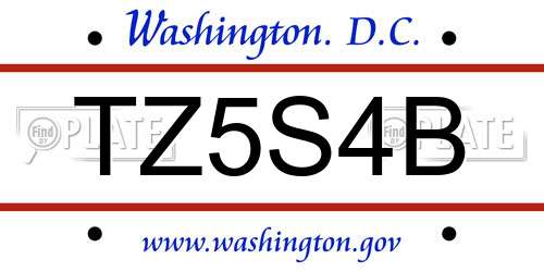 TZ5S4B District Of Columbia License Plate