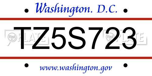 TZ5S723 District Of Columbia License Plate