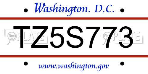 TZ5S773 District Of Columbia License Plate