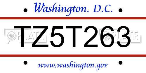 TZ5T263 District Of Columbia License Plate