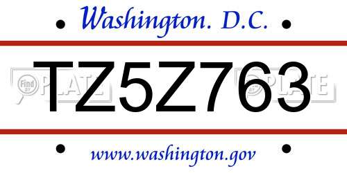 TZ5Z763 District Of Columbia License Plate
