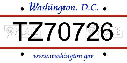 TZ70726 District Of Columbia License Plate