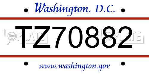 TZ70882 District Of Columbia License Plate