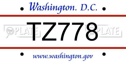 TZ778 District Of Columbia License Plate