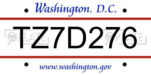 TZ7D276 District Of Columbia License Plate