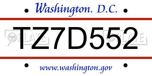 TZ7D552 District Of Columbia License Plate
