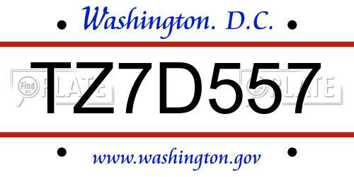 TZ7D557 District Of Columbia License Plate