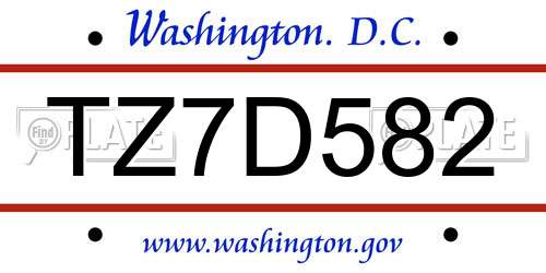 TZ7D582 District Of Columbia License Plate